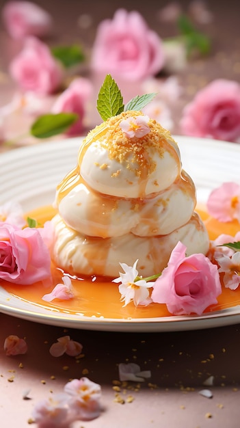 Десерт Расгулла с розовым сиропом и шафраном, украшенный белым, веб-сайт макета кулинарной культуры Индии
