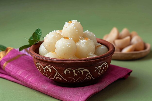 Rasgulla elegance famous bengali sweet presented in a clay bowl