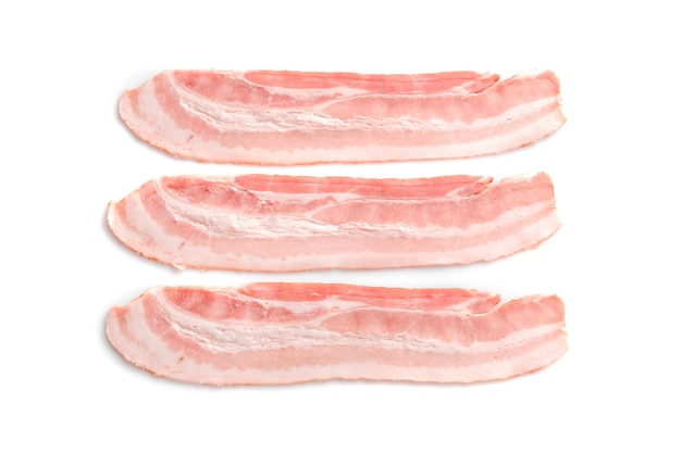 Rashers of bacon on white background