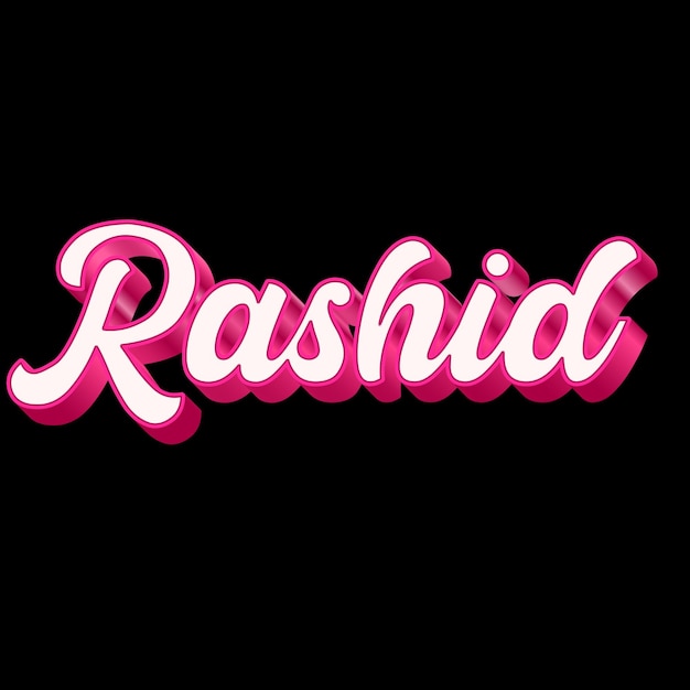 Photo rashid typography 3d design pink black white background photo jpg