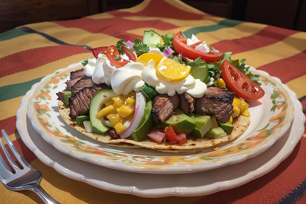 メキシコの牛肉のバリトを田舎の木製の皿で作る メキシコのタコ メキシコのタコ 牛肉のトウモロコシとサルサ メキシコ料理