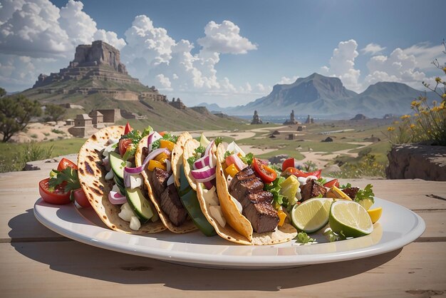 Rashly made Mexican beef burrito on rustic wooden plate taco Mexican tacos with beef meat corn and salsa Mexican cuisine