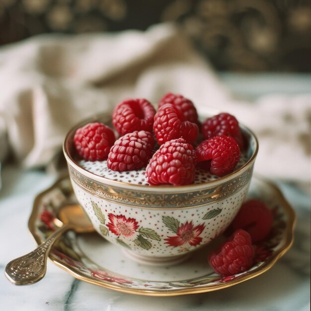 Photo raspberries in a beautiful cup