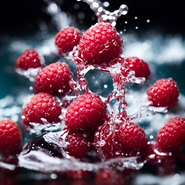 Raspberries being dropped into water