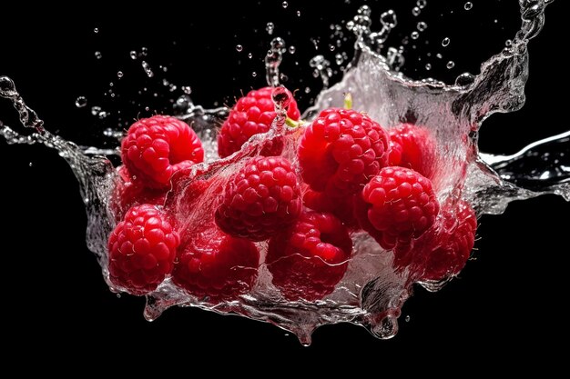 Raspberries being washed under running water