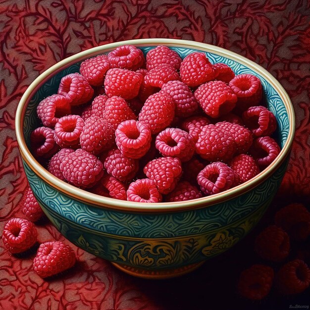 Photo raspberries in a bowl generative ai