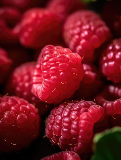 Raspberries closeup background AI generative