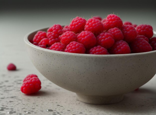 Raspberries in a concrete bowl