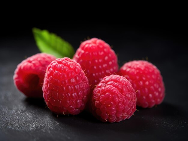 Raspberries on dark background generative AI