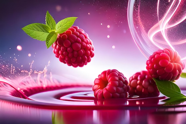 Raspberries in a glass with a splash of water