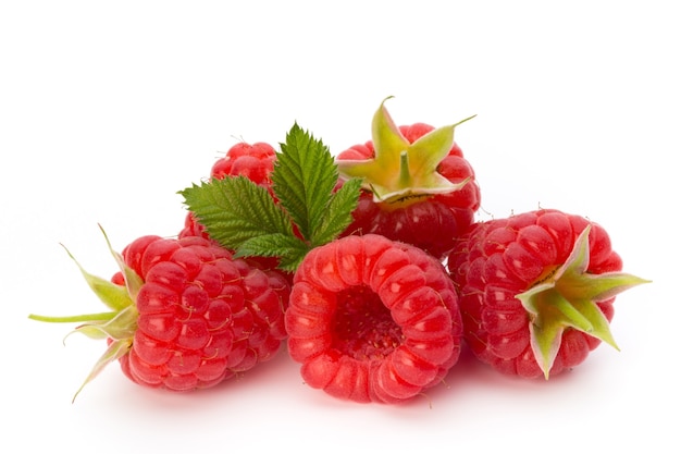 Raspberries isolated on white surface.