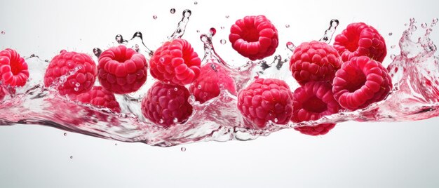 Raspberries In Juice Splash Juicy Raspberries With A Splash Isolated