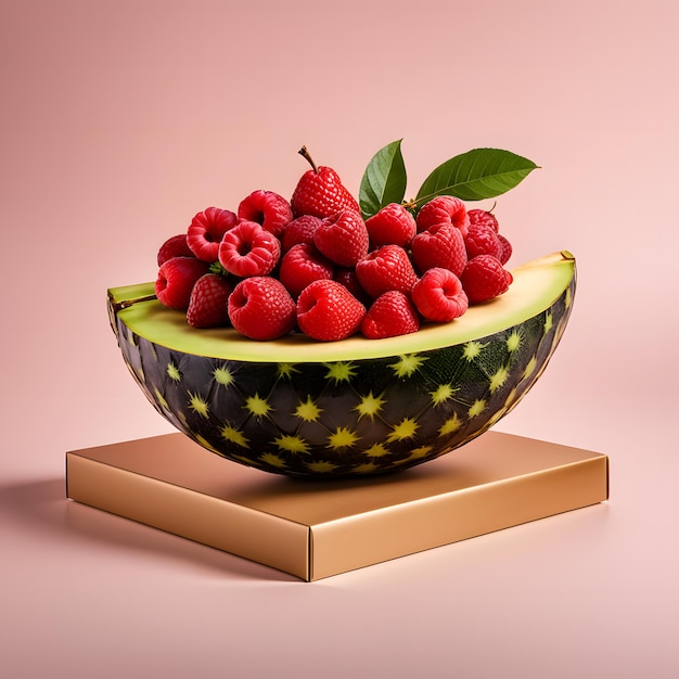 Raspberries and raspberries in a bowl on a pink background