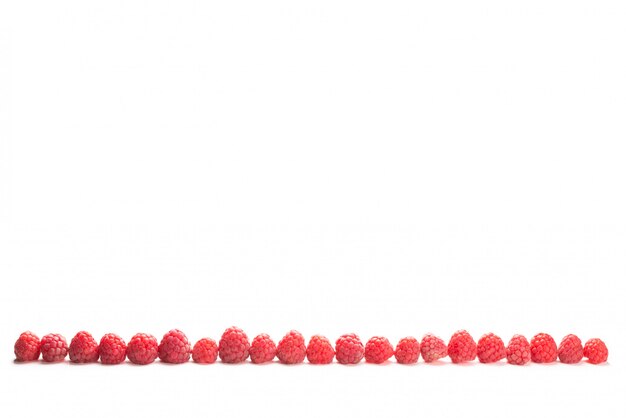 Raspberries in a row isolated 