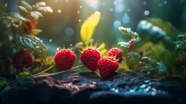 Raspberries in the summer garden