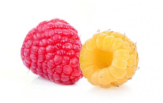 Raspberries on white background full depth of field