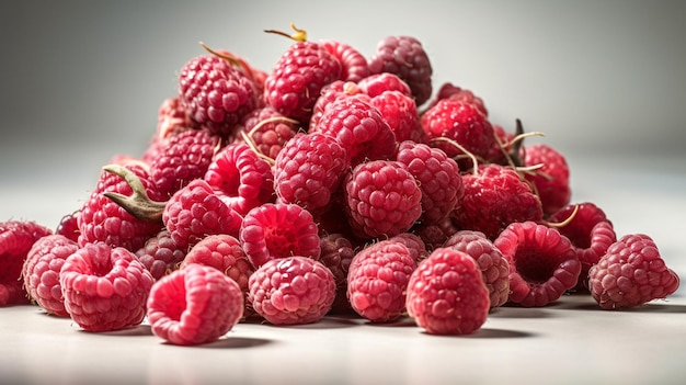 Raspberries on a white background generative ai