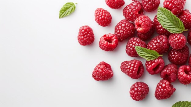 raspberries on a white background with space for text