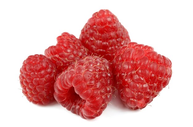 Raspberries on a white background