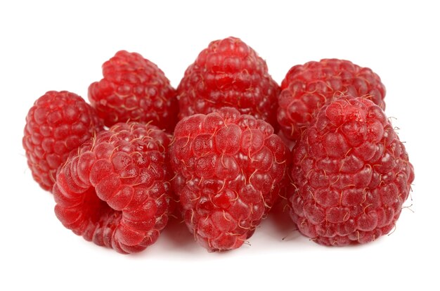 Raspberries on a white background