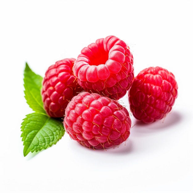 Raspberries on white background