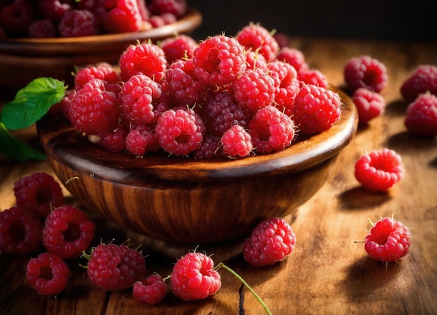 Raspberries on a wooden table