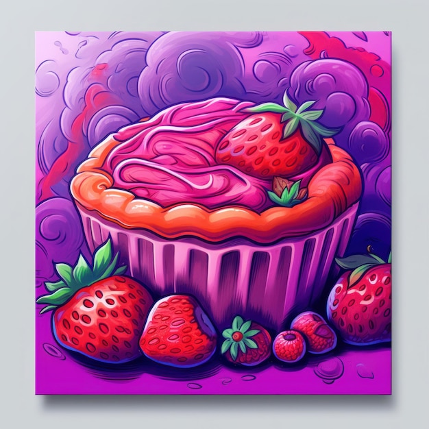 Raspberry almond tart in an art style of a