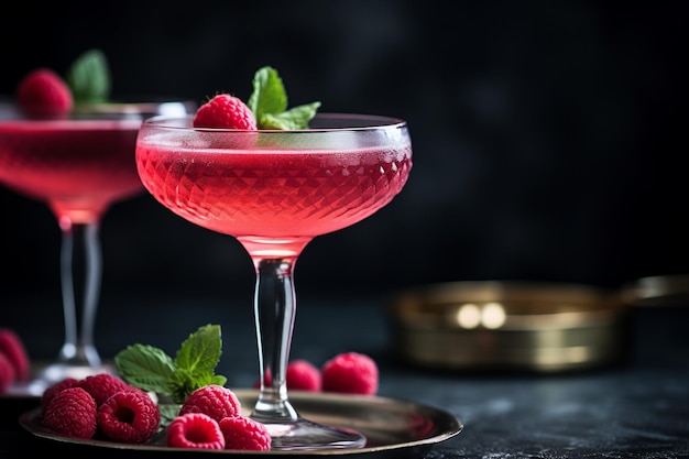 Raspberry and basil infused gin cocktail