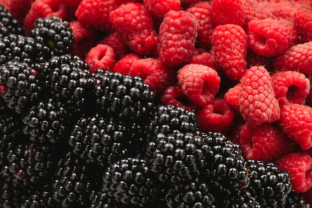 Raspberry and blueberry as a background.