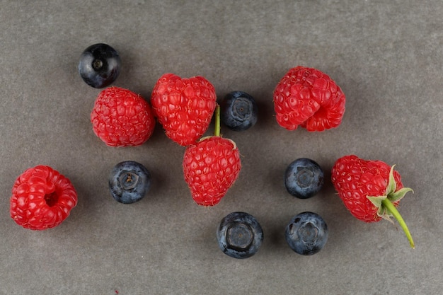 Raspberry and blueberry berries top view