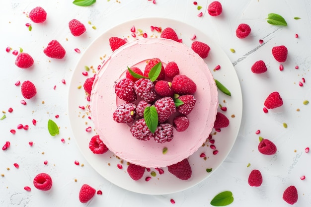 raspberry cake met raspberries in de stijl van lichtroze