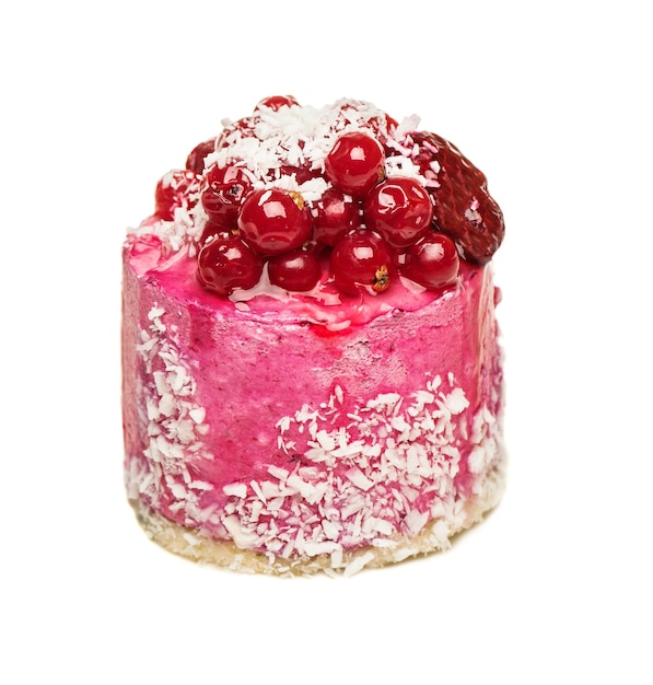 Raspberry cake with red berries isolated over white