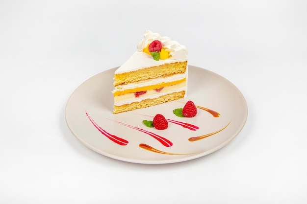 Raspberry Cheesecake in a plate white background