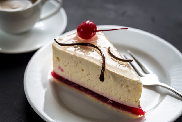 Raspberry cheesecake with sweet cherry