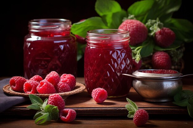 Raspberry chutney in a glass jar