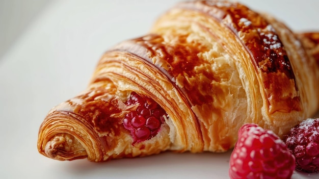 Raspberry filled Croissant on a clean white surface