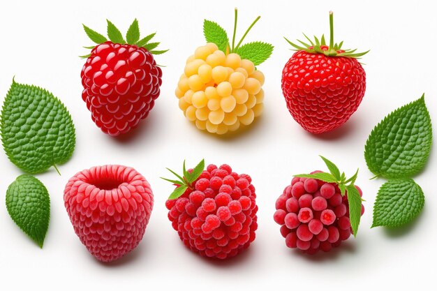 Raspberry Fruit Collections white background isolated Macro