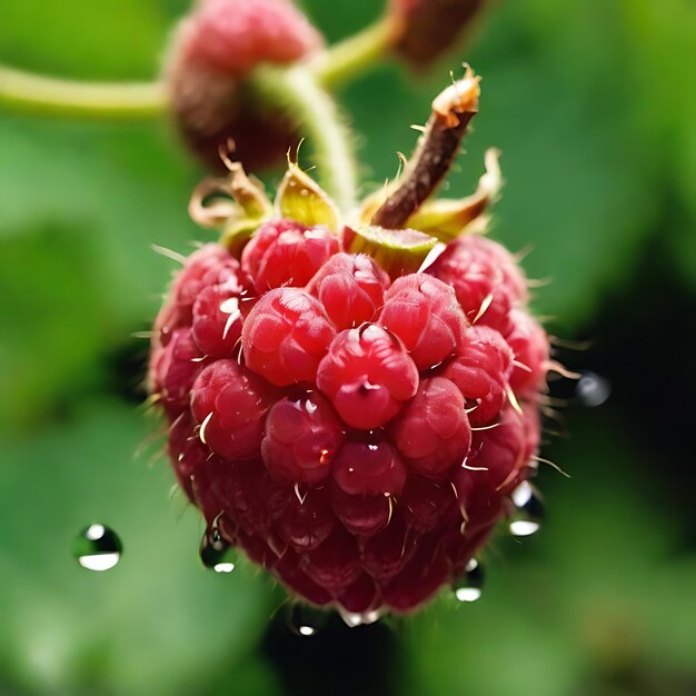 Photo raspberry fruit not ripe with water ai