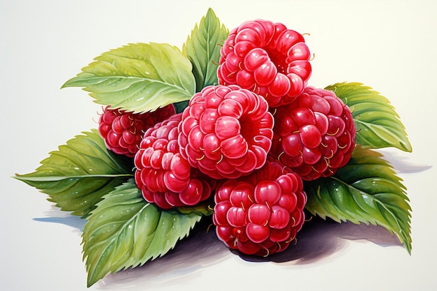 Raspberry fruit watercolor painting