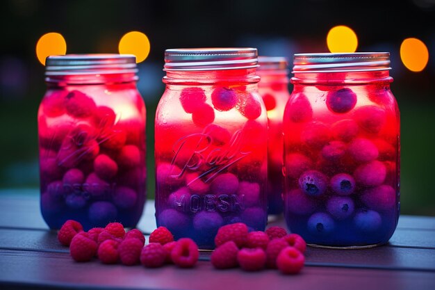 Raspberry geïnspireerde cocktails geserveerd in mason potten