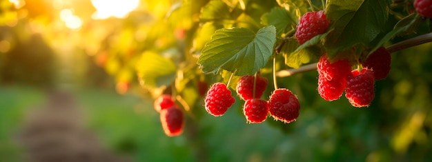 Raspberry grows on a tree in the harvest garden Generative Ai