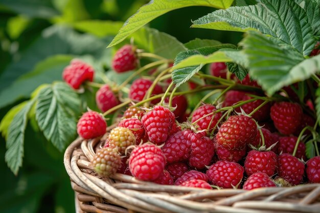 Raspberry harvest in the garden