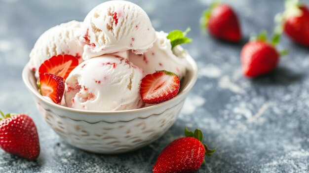 Raspberry ice cream in bowl close up