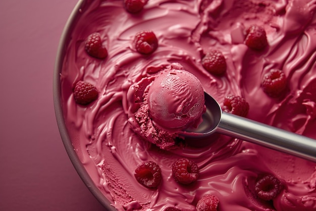 Raspberry Ice Cream Scoop CloseUp