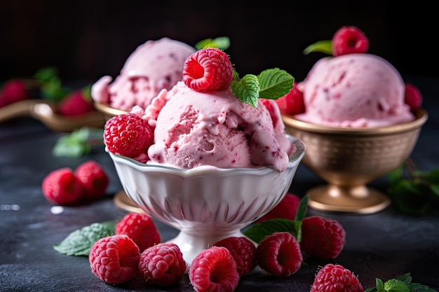 Raspberry Ice Cream with Fresh Berries