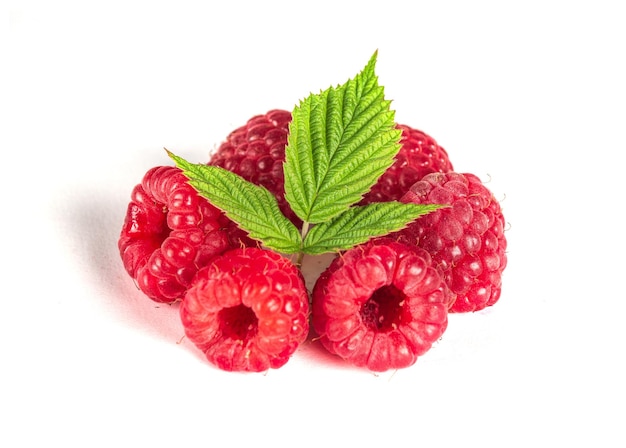 Raspberry isolated Raspberries with leaf isolate Raspberry with leaf isolated on white