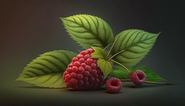 Raspberry isolated red raspberries with green leaf isolate