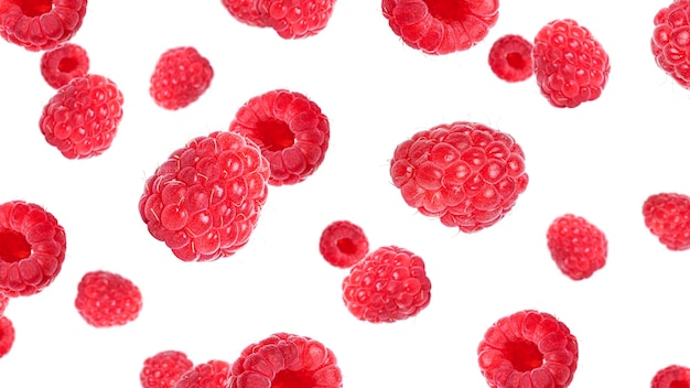 Raspberry isolated on a white background. Raspberries. Flying raspberries. Falling raspberries. High quality photo