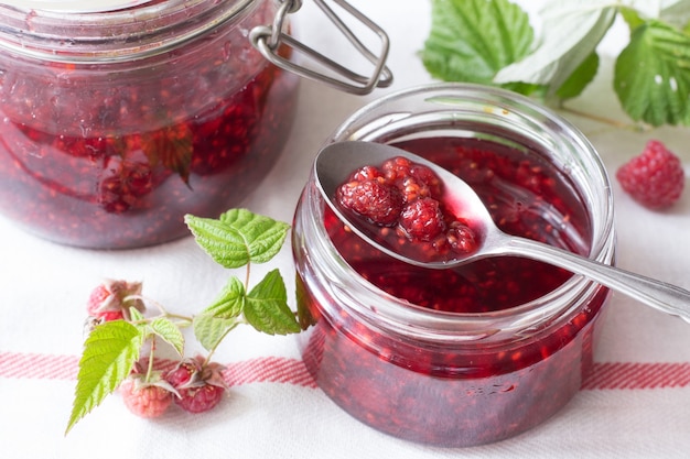 Raspberry jam in jar