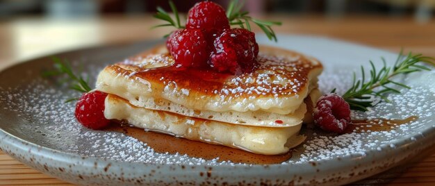 Photo raspberry jam pancakes